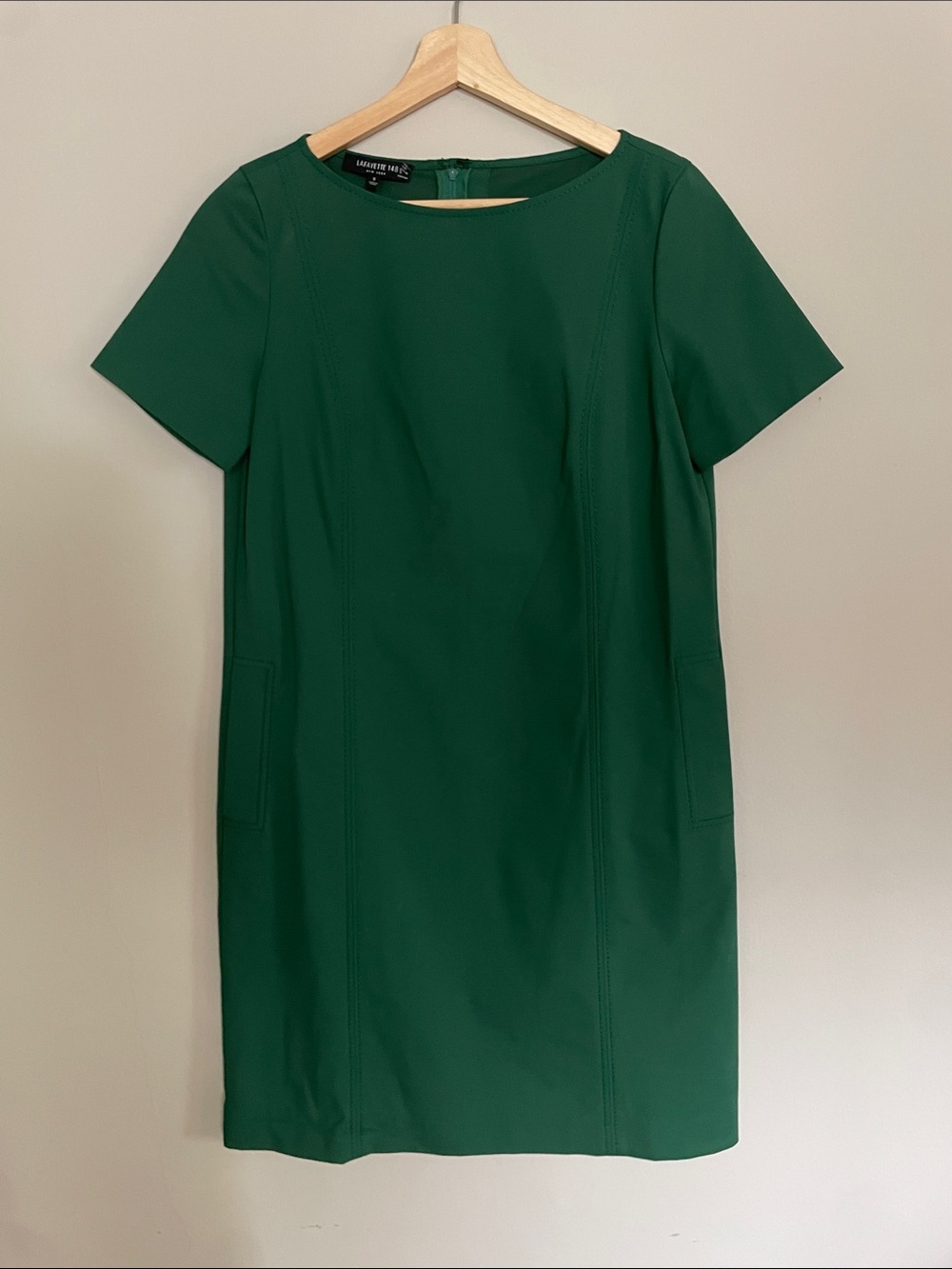 Lafayette 148 New York Easton Seamed Green Short-Sleeve Shift Dress